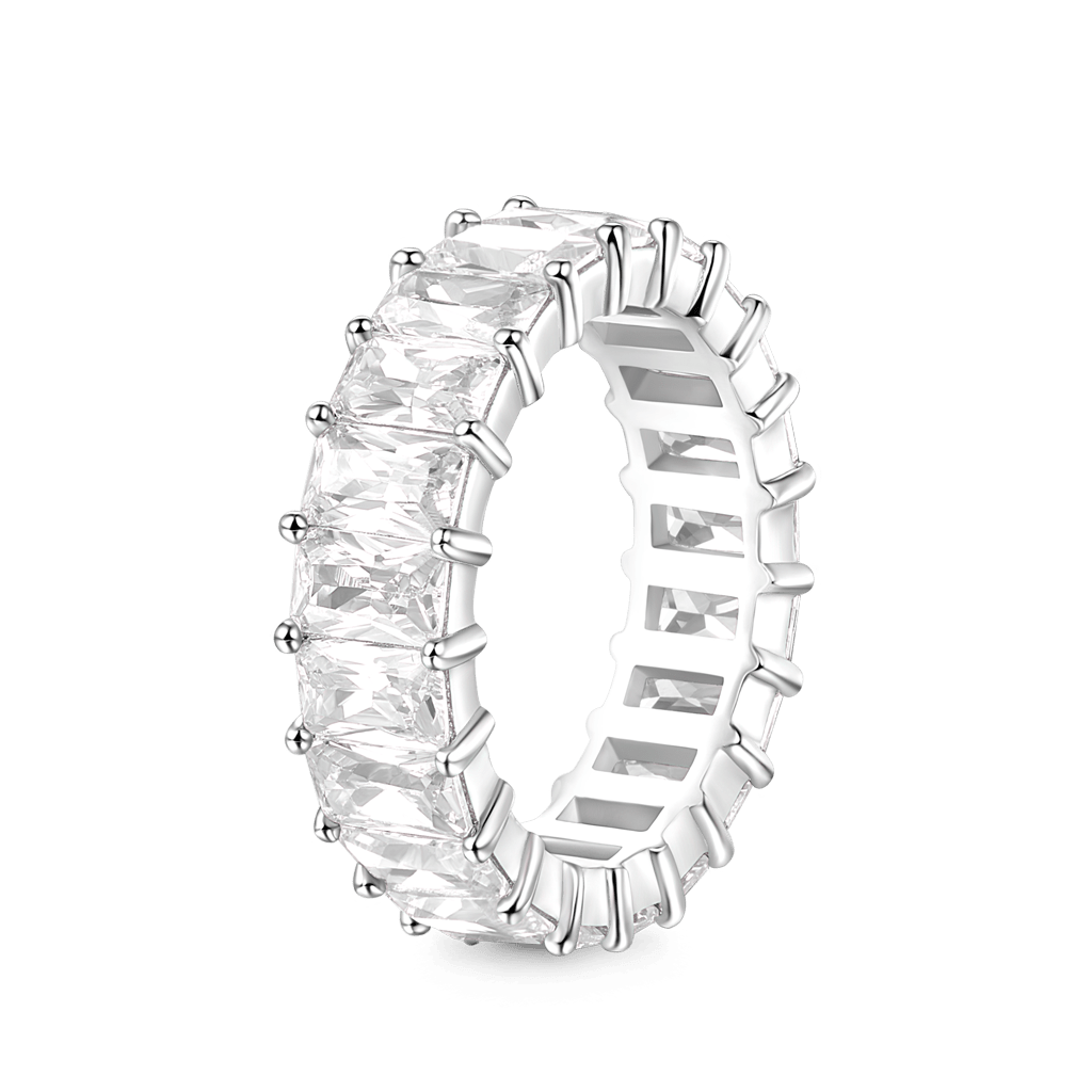 Gnoce White Topaz Baguette Cut Eternity Band Ring_3