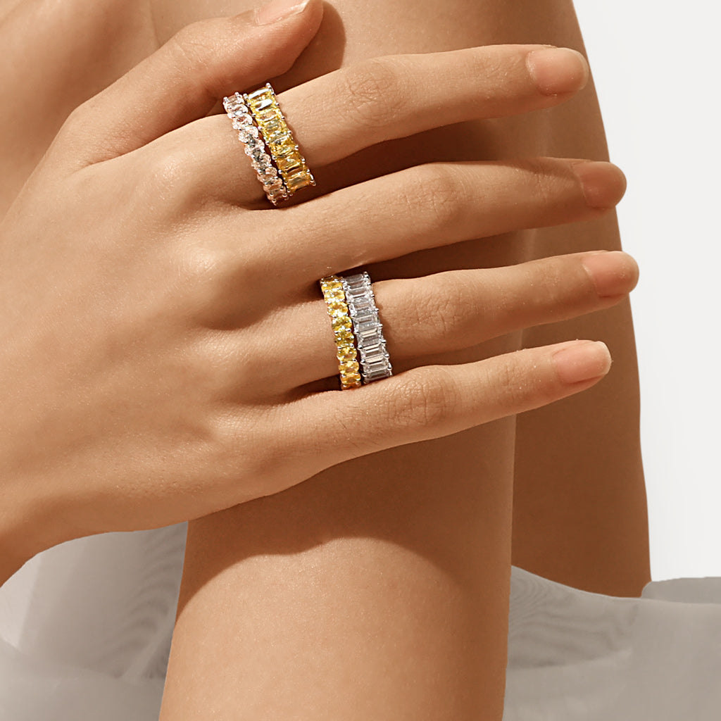 Gnoce White Topaz Baguette Cut Eternity Band Ring_7