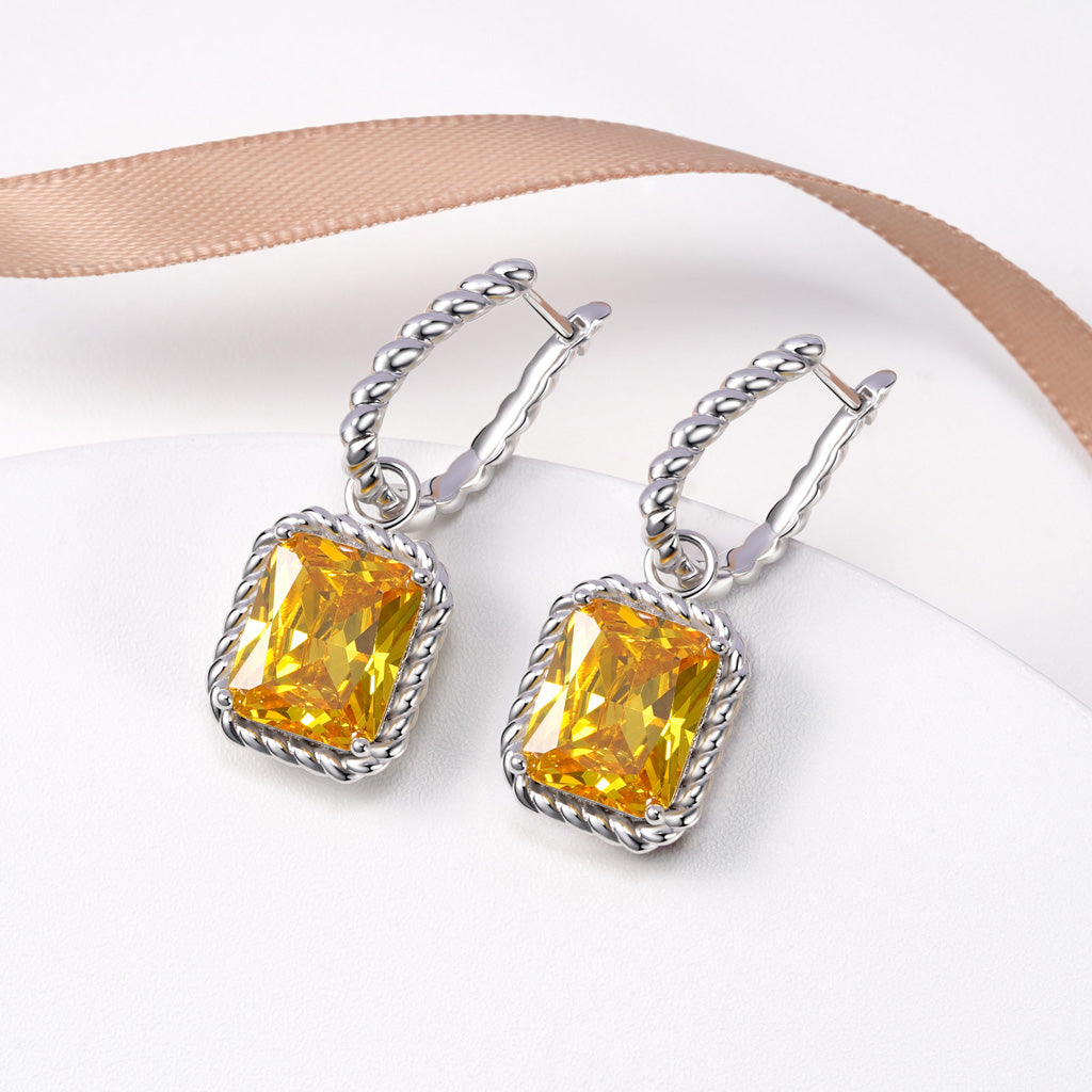 Gnoce Citrine Radiant Cut Twisted Rope English Lock pendant Earrings_3