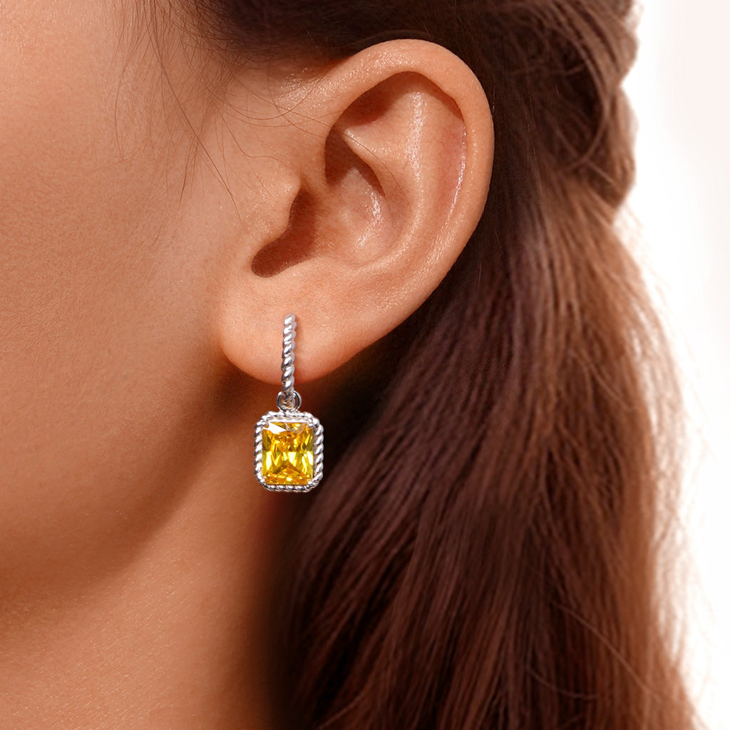 Gnoce Citrine Radiant Cut Twisted Rope English Lock pendant Earrings_5