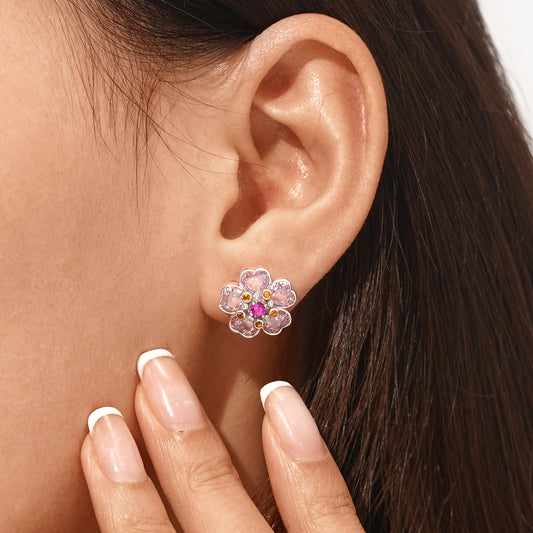 Gnoce Sparkling Cherry Blossoms Heart Cut Stud Earrings_5