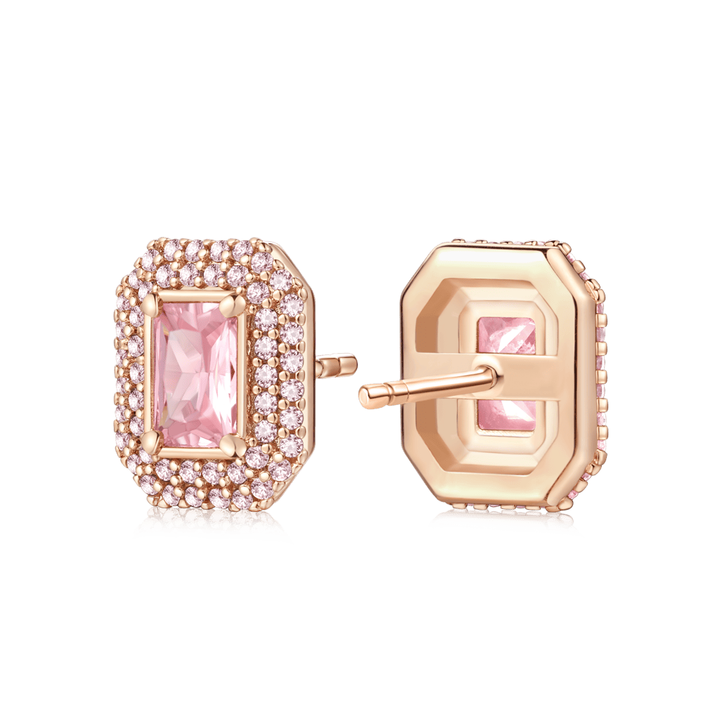 Gnoce Pink Rose Gold Square Stud Earrings_2
