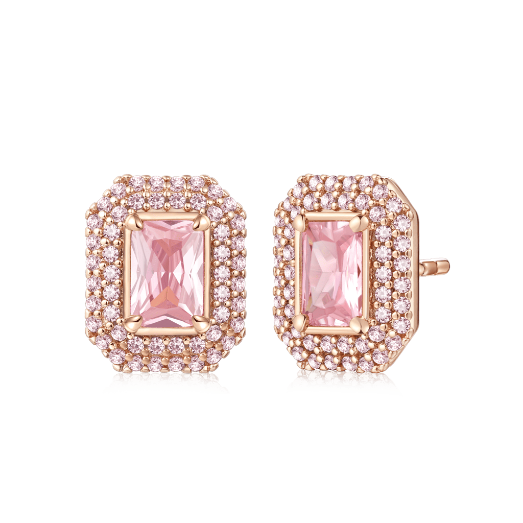 Gnoce Pink Rose Gold Square Stud Earrings_1
