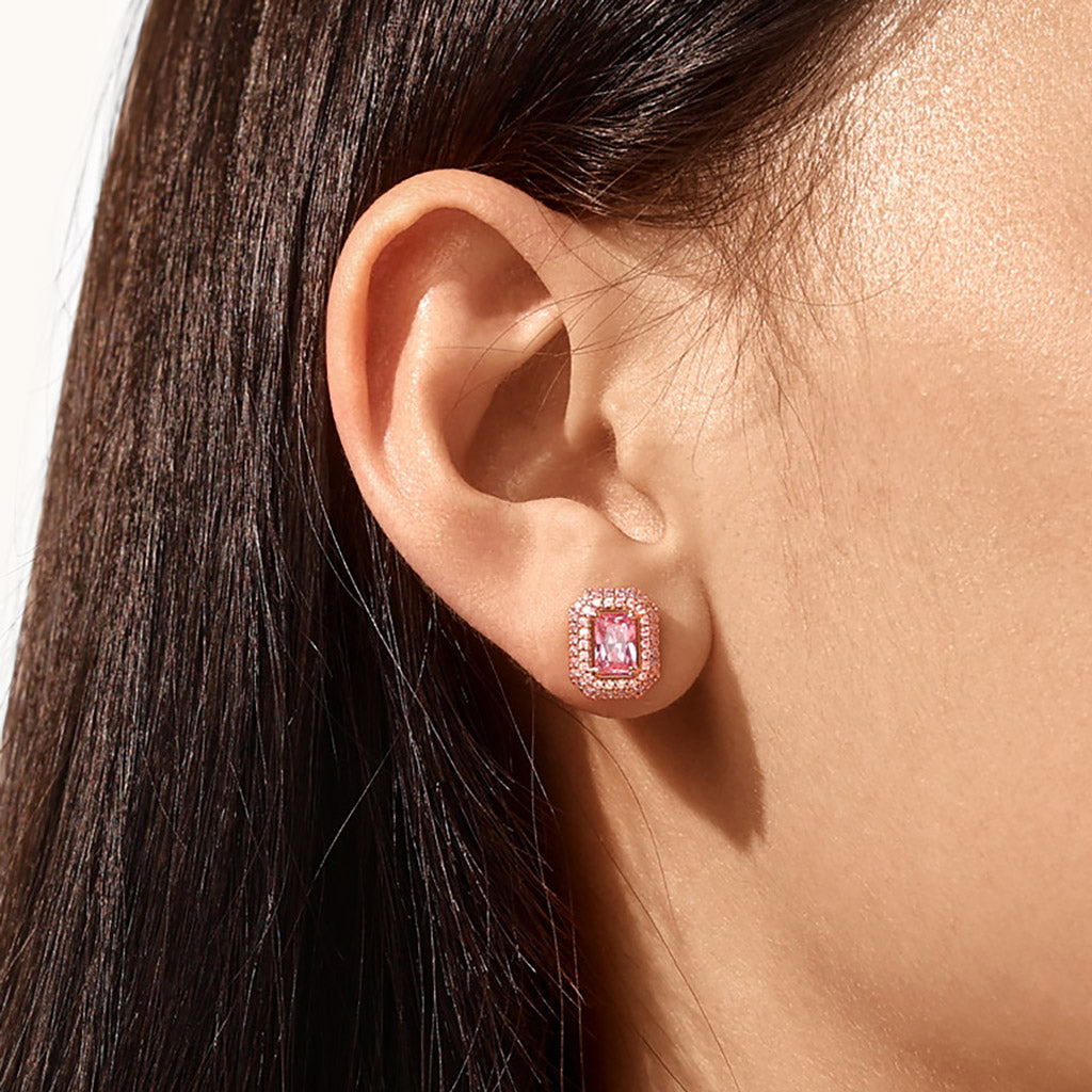 Gnoce Pink Rose Gold Square Stud Earrings_5