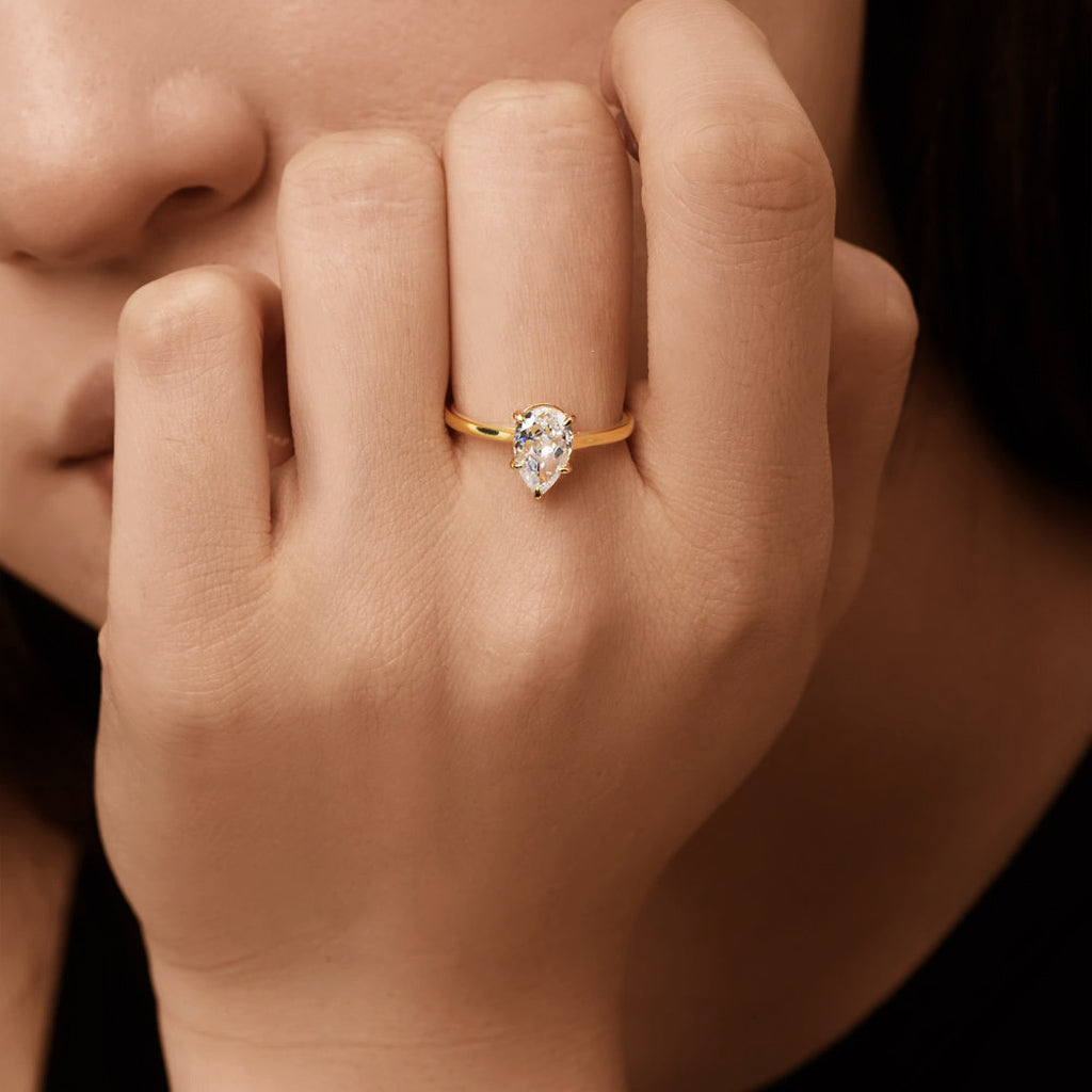 Gnoce White Topaz Pear Solitaire Engagement Ring_4