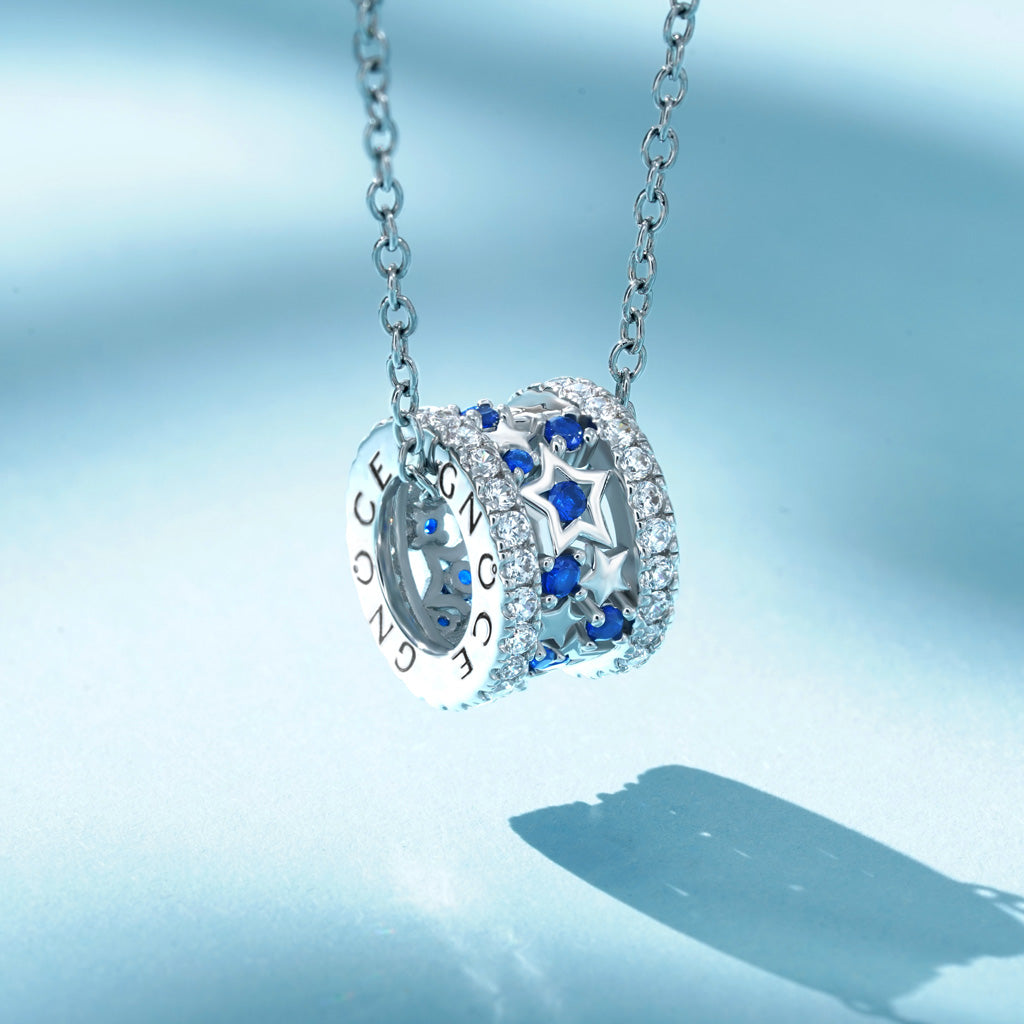Gnoce Blue Starry Drum Pendant Necklace_3