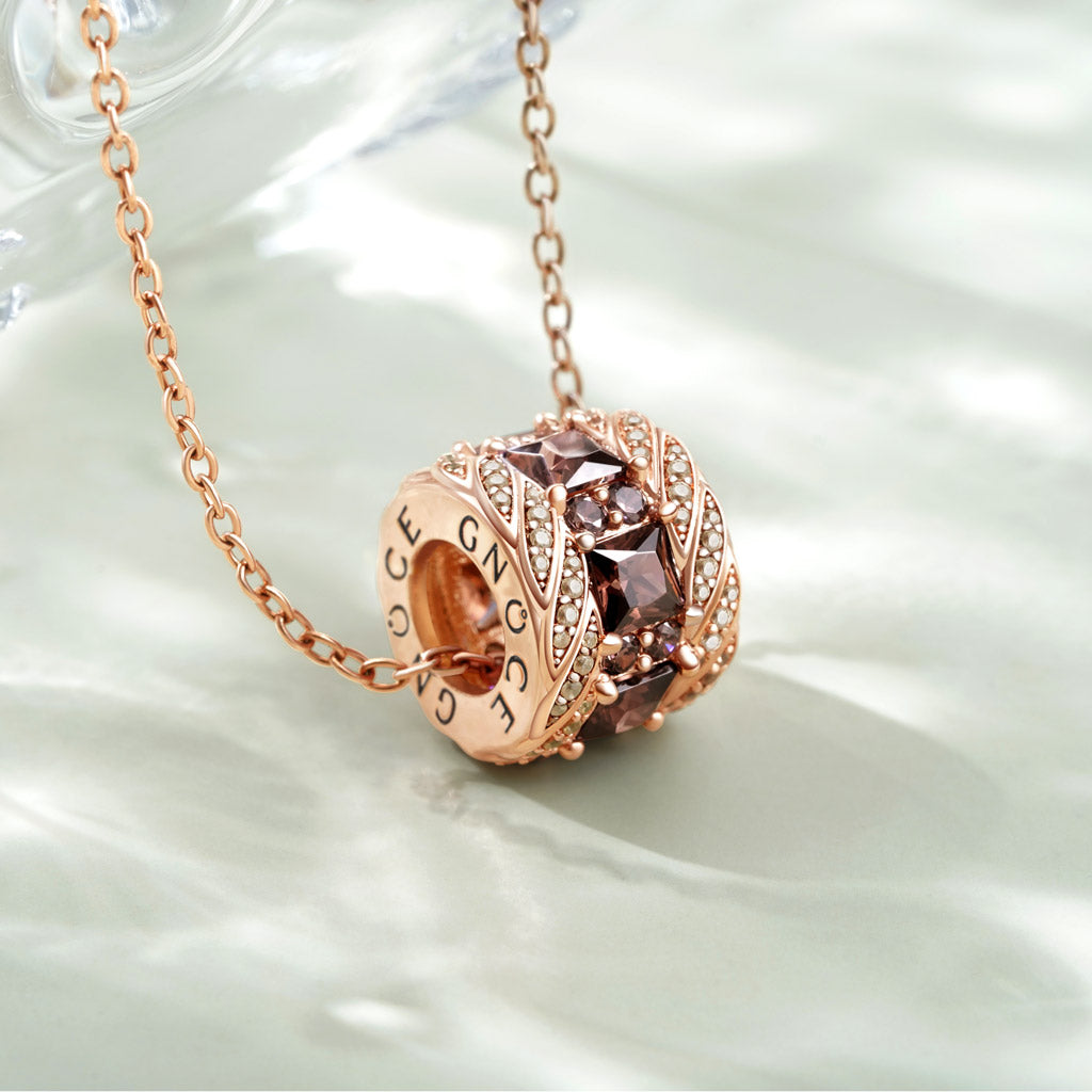 Gnoce Classic Brown Gems Paved Drum Pendant Necklace_3