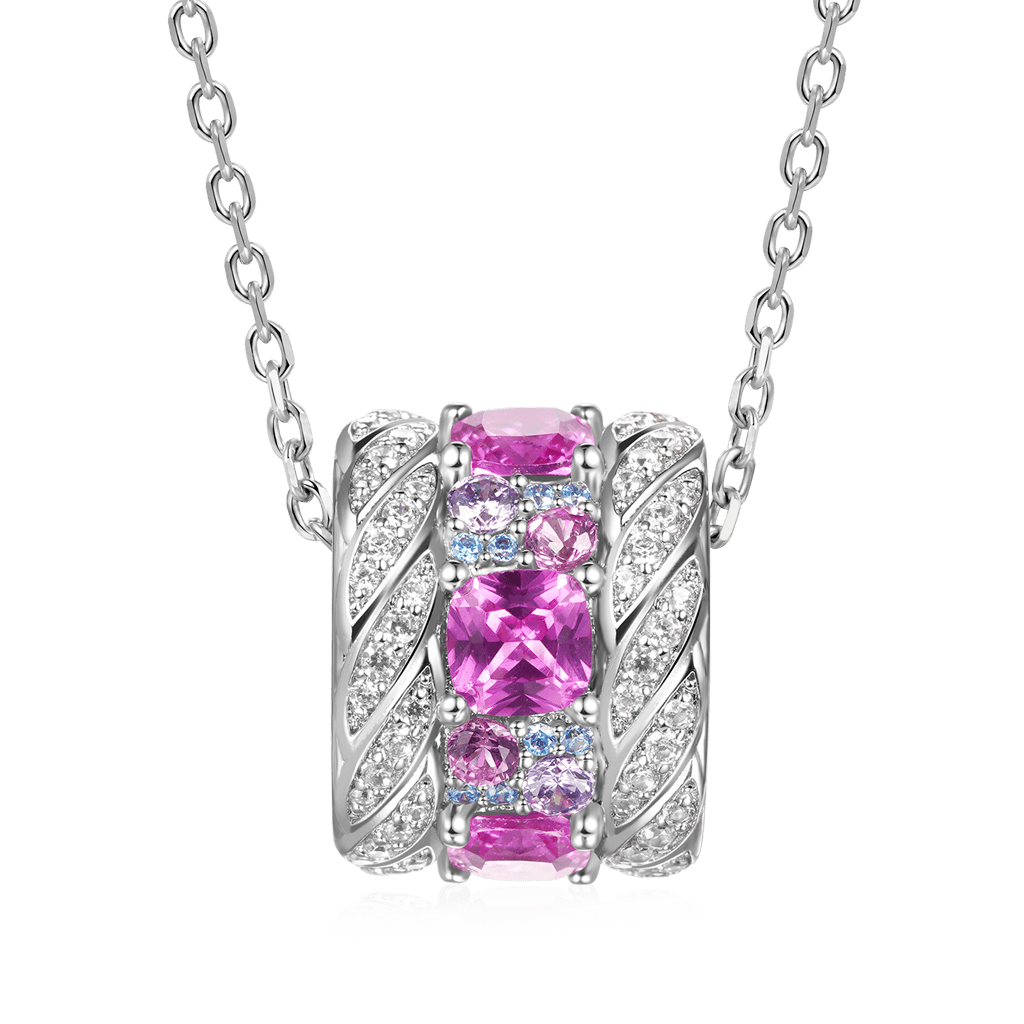 Gnoce Fuchsia Gems Twisted Rope Drum Pendant Necklace_2