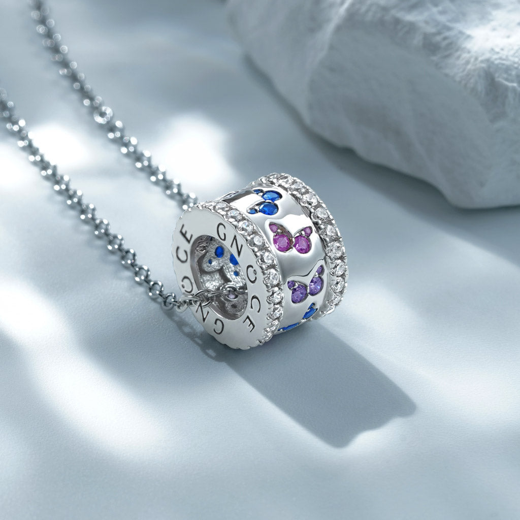 Gnoce Lovely Butterflies Drum Pendant Necklace_3