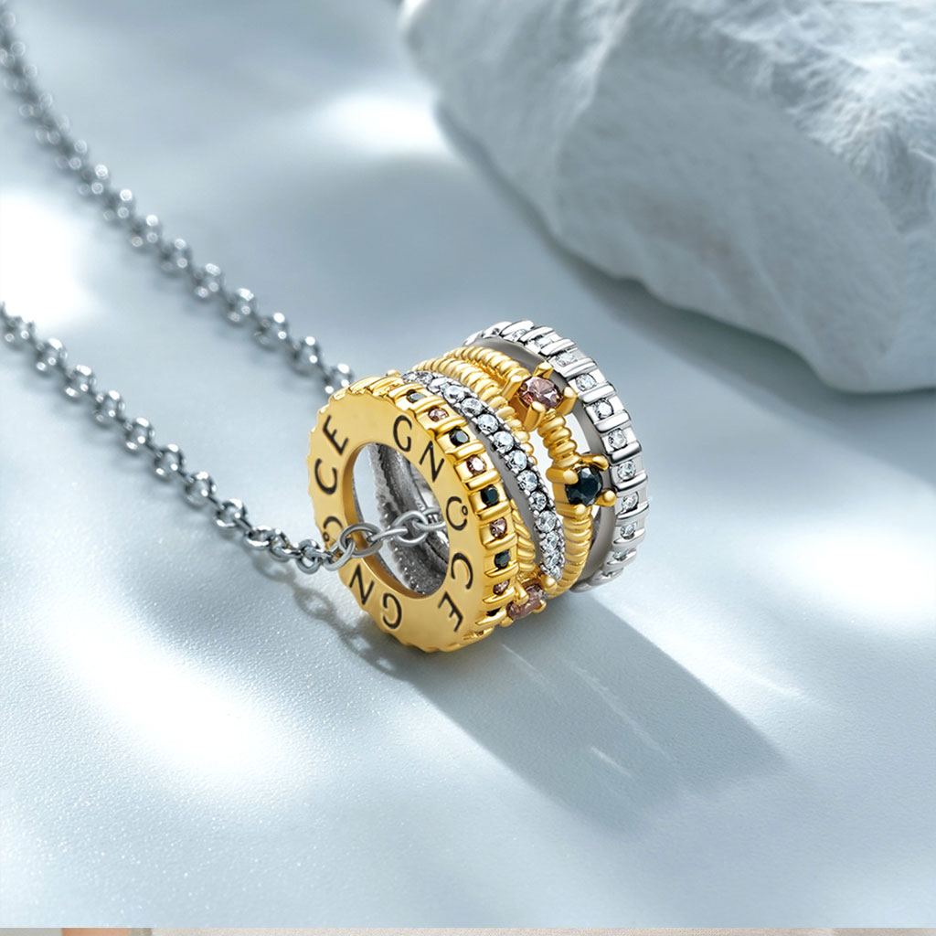 Gnoce Two-tone Fashion Crossover Drum Pendant Necklace_3