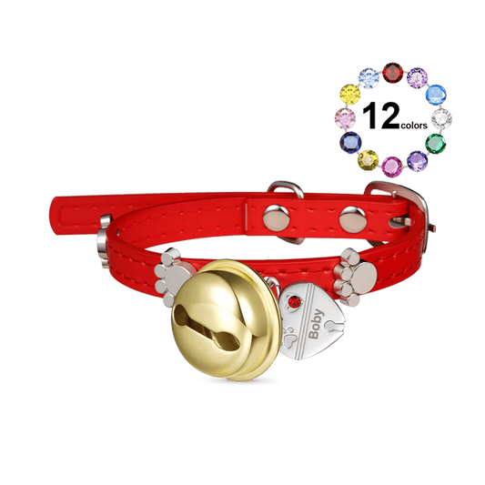 Gnoce Engravable Heart Pet Tag Bell & Flame Red Collar_1