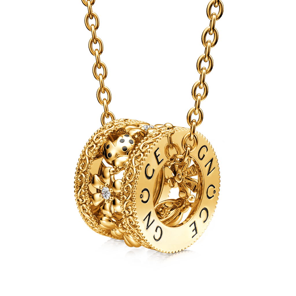 Gnoce Ladybug on Flower Drum Pendant Necklace_1