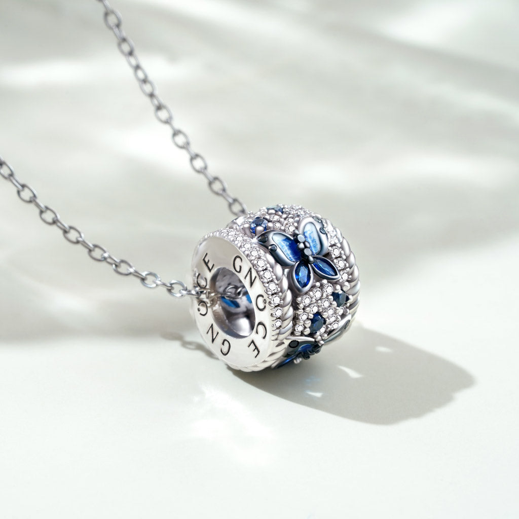 Gnoce Blue Butterfly Drum Pendant Necklace_3