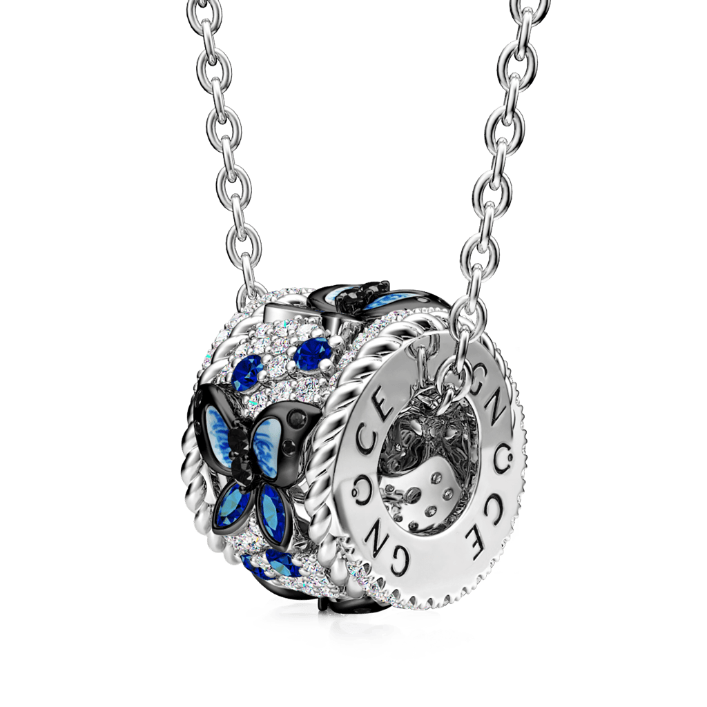 Gnoce Blue Butterfly Drum Pendant Necklace_1