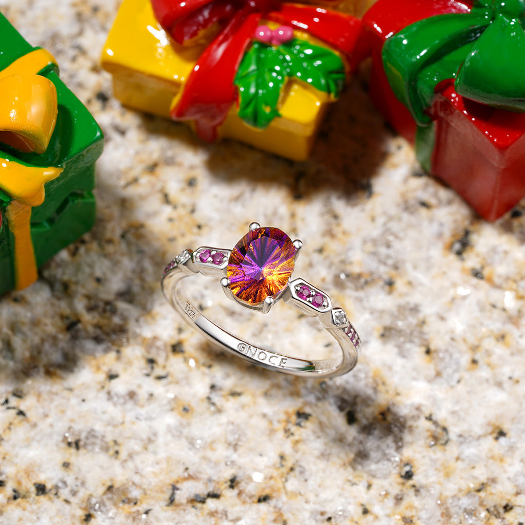 Gnoce Rose Red Egg-shaped Diamond Promise Ring_3