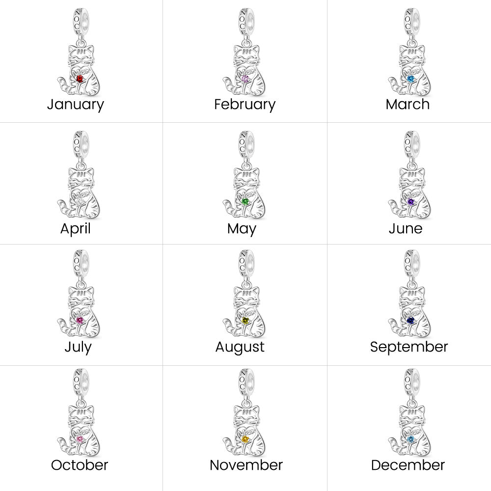 Gnoce Hollow Engravable Cat Birthstone Pendant Dangle Charm_4