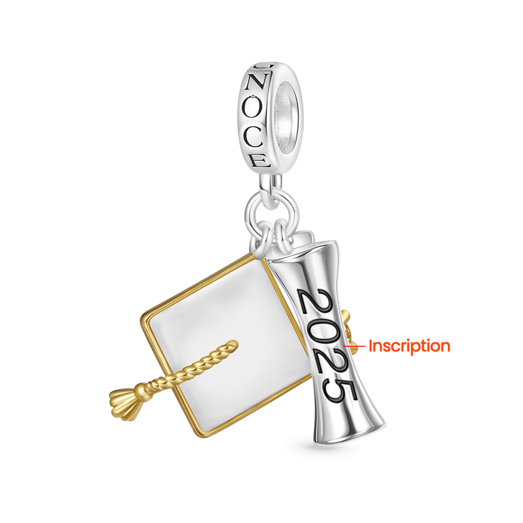 Gnoce Engravable Graduation Season Bachelor Cap Pendant Dangle Charm_3