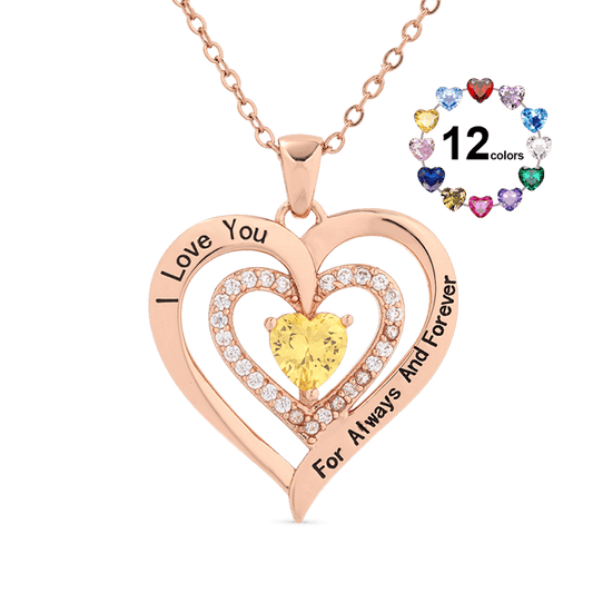 Gnoce "I Love You" Heart Birthstone Necklace_1