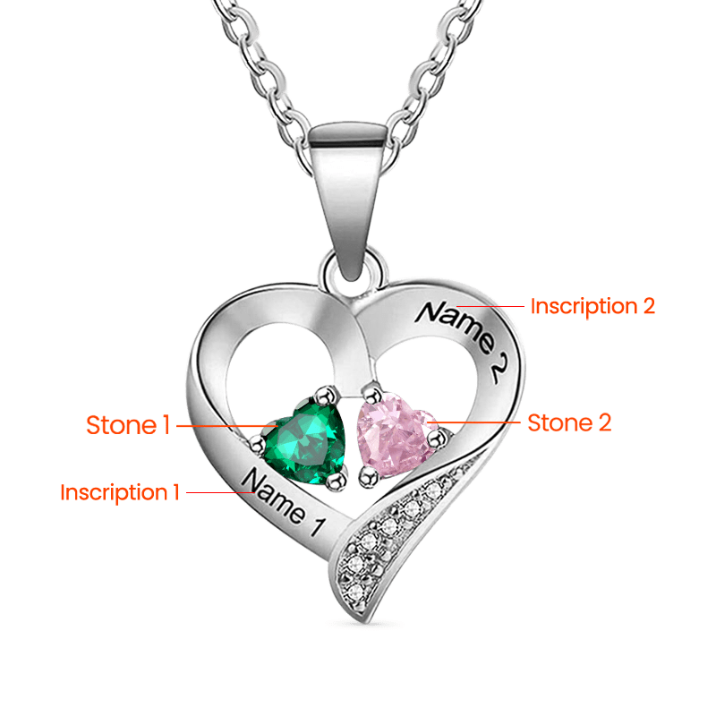 Gnoce Double Heart Engravable Birthstone Diamonds Necklace_2