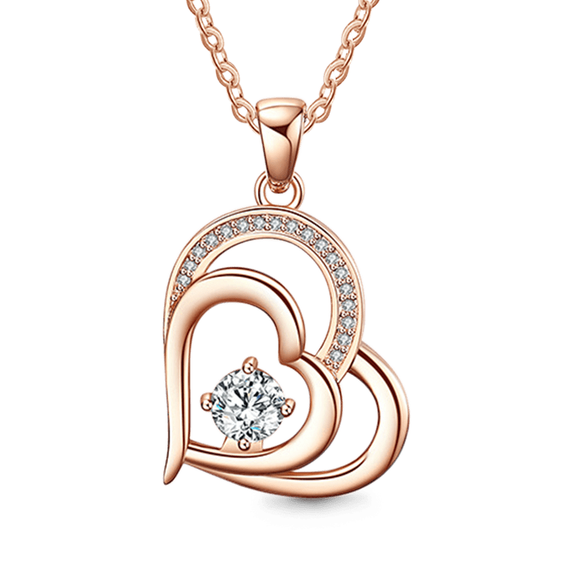 Gnoce Simple Double Love Heart Birthstone Necklace_2