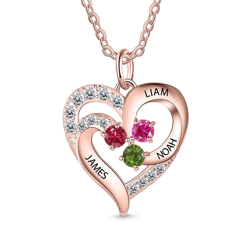 Gnoce Diamonds Love Heart Necklace with 1-5 Birthstones_3