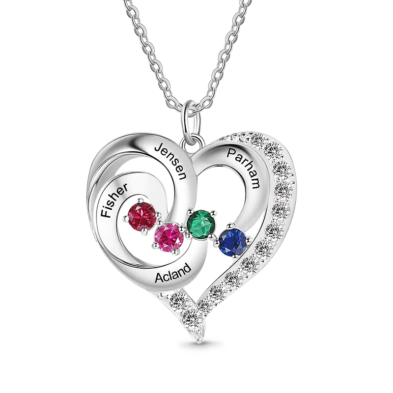 Gnoce Diamonds Love Heart Necklace with 1-5 Birthstones_4