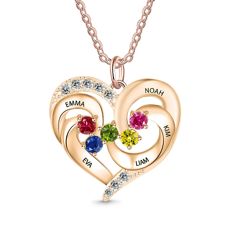 Gnoce Diamonds Love Heart Necklace with 1-5 Birthstones_5