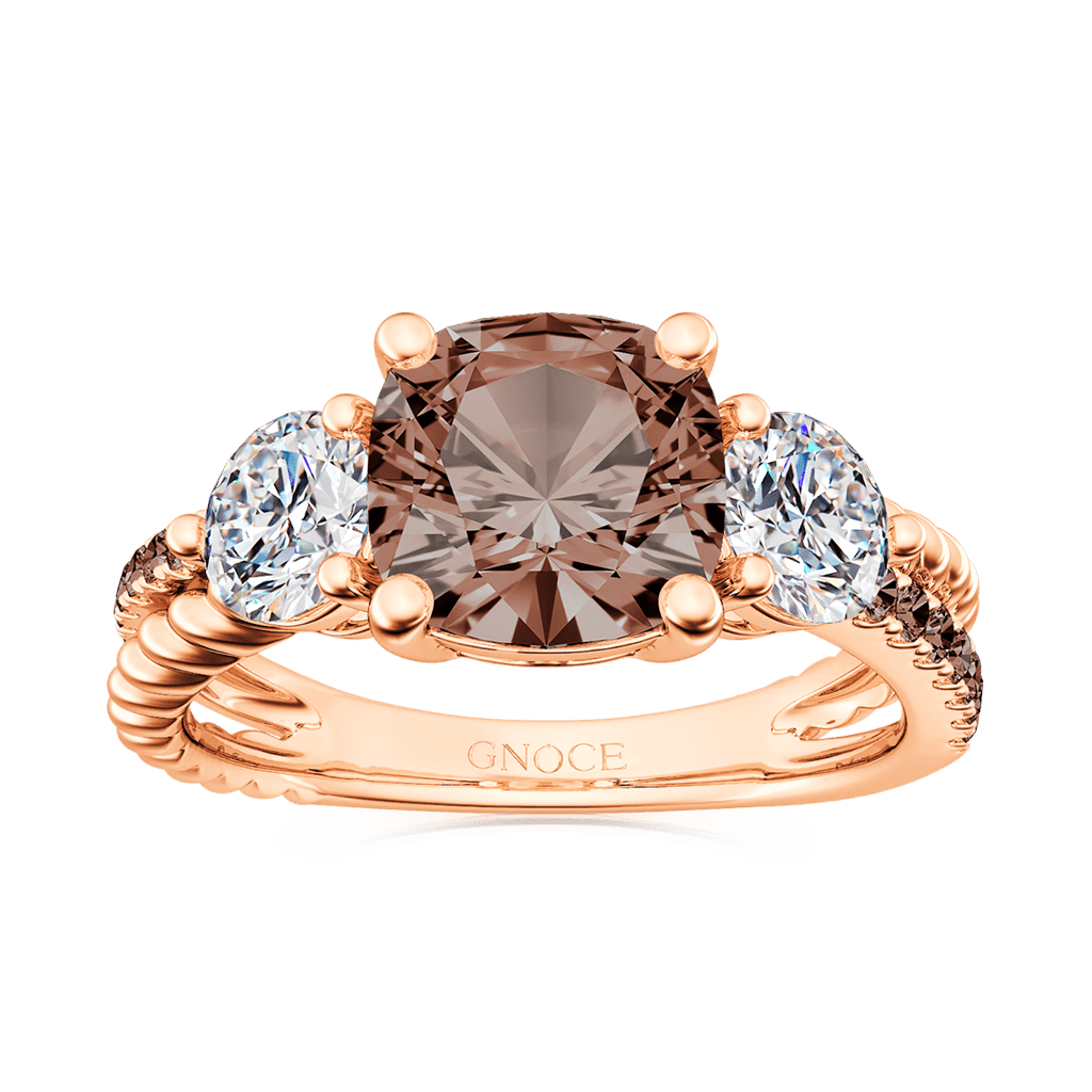 Gnoce Cushion Brown Split Shank Three-stone Engagement Ring_1