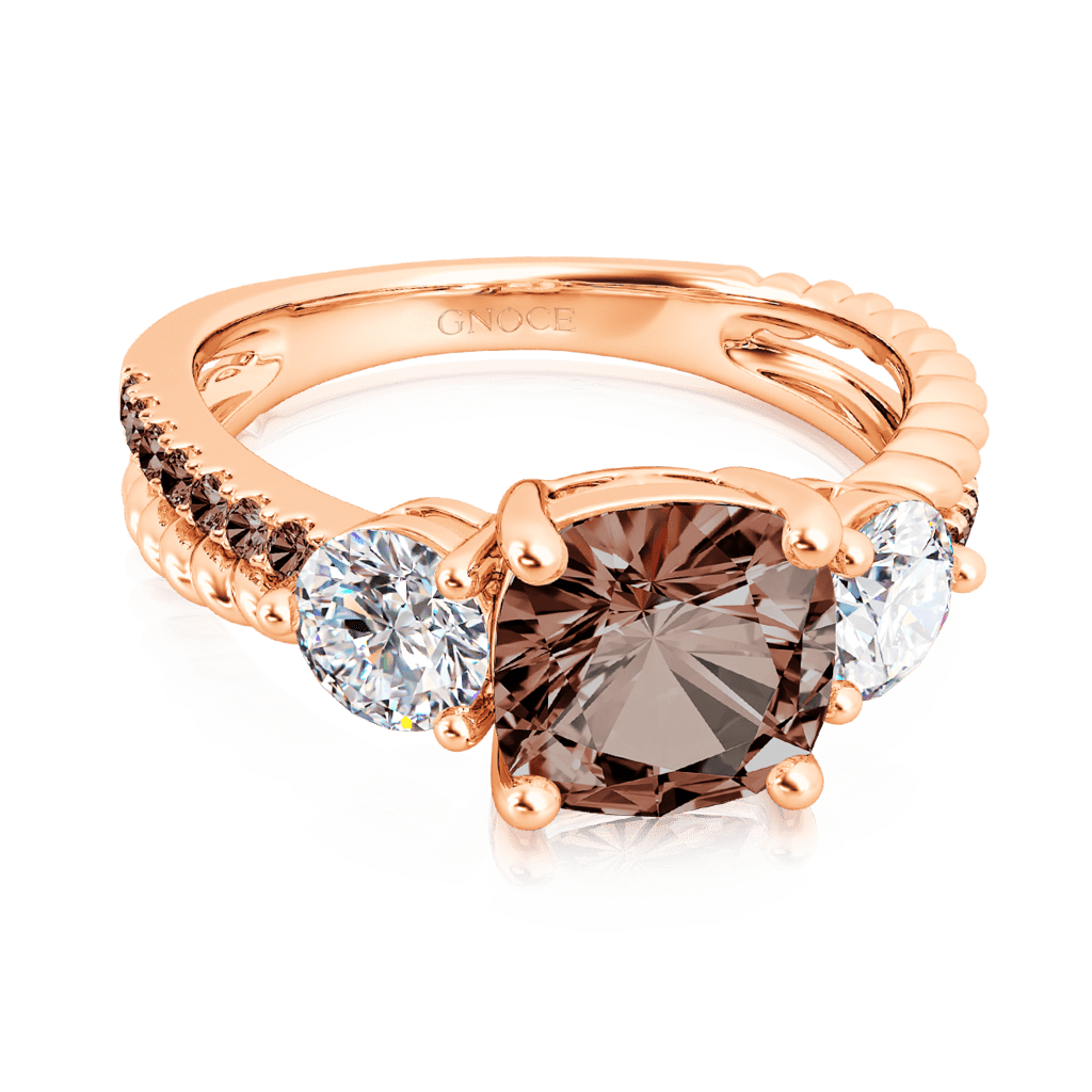 Gnoce Cushion Brown Split Shank Three-stone Engagement Ring_3