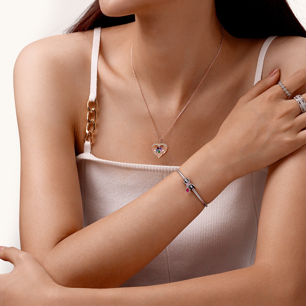 Gnoce Infinite Love DIY Letters Heart Necklace with 1-6 Birthstones_5