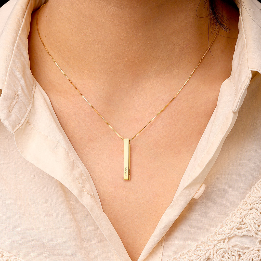 Gnoce Three-dimensional Column Engravable Three-color Necklace_5