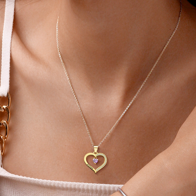 Gnoce Heart Engravable Birthstone Necklace_7