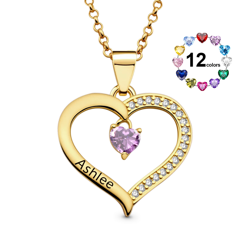 Gnoce Heart Engravable Birthstone Necklace_1