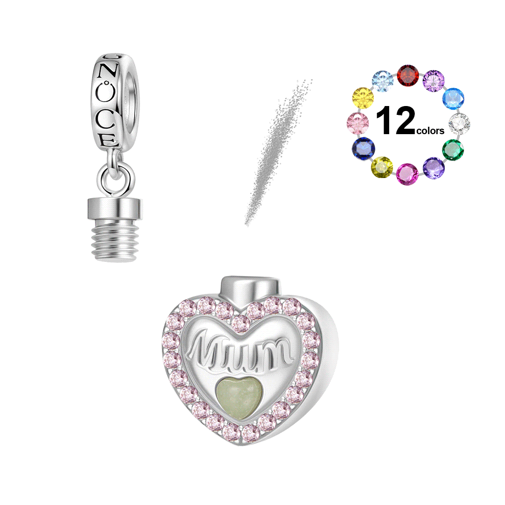 Gnoce Mum 'Forever In My Heart' Heart Memorial Urn Ashes Pendant Dangle Charm_1