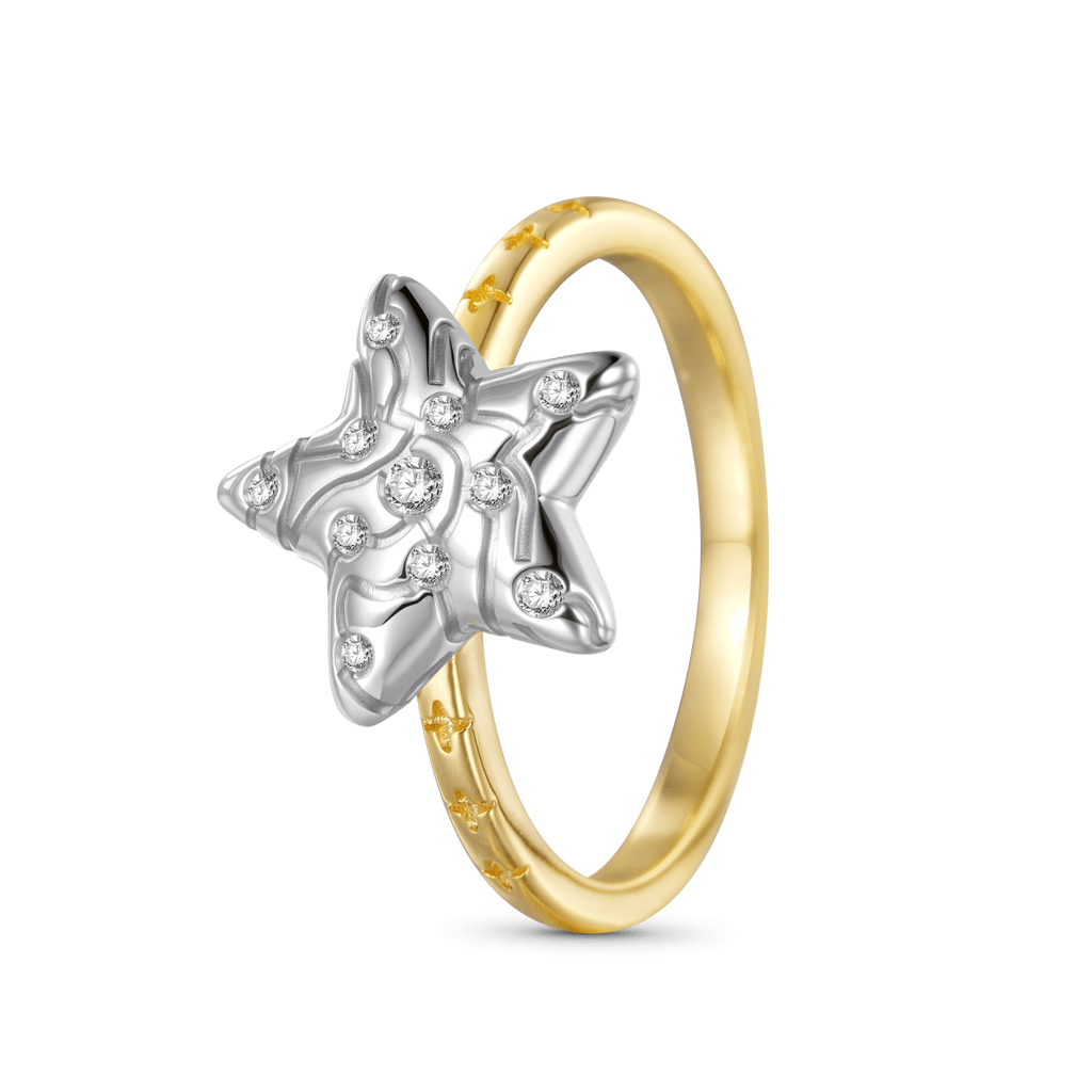 Gnoce 18k Gold-Plated Micro-inlay Rhinestone Pentagram Ring_2