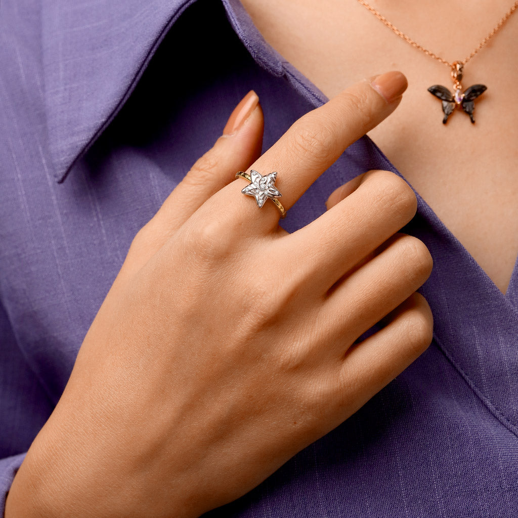 Gnoce 18k Gold-Plated Micro-inlay Rhinestone Pentagram Ring_4