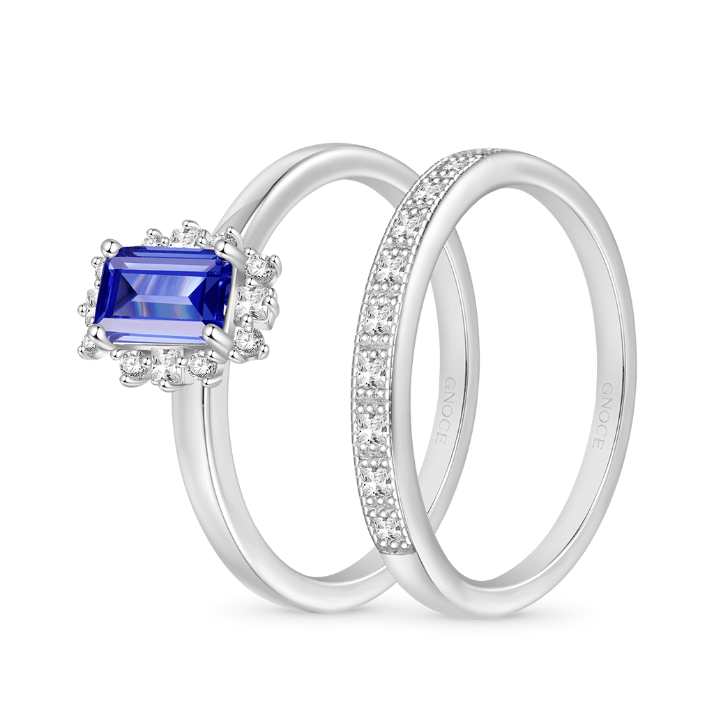 Gnoce Sparkling Tanzanite Blue Square Stacking Rings_2