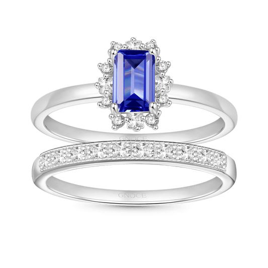 Gnoce Sparkling Tanzanite Blue Square Stacking Rings_1