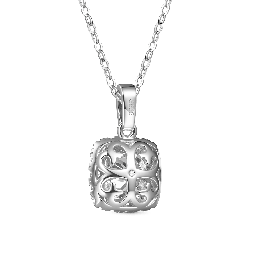 Gnoce Classic Cushion Halo 925S & VVS Moissanite Necklace_3