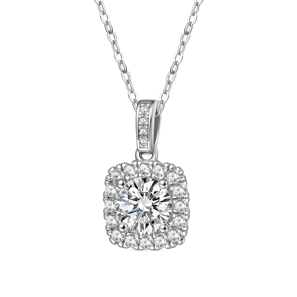 Gnoce Classic Cushion Halo 925S & VVS Moissanite Necklace_1