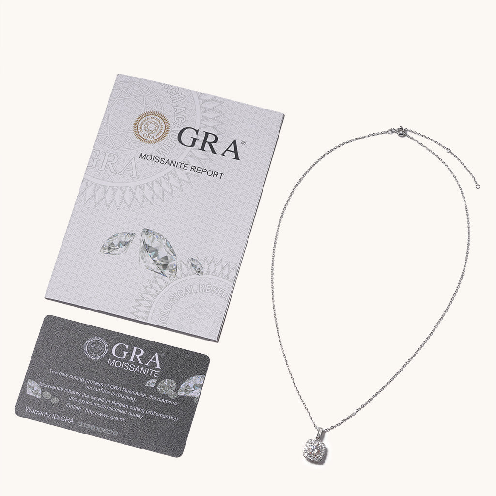 Gnoce Classic Cushion Halo 925S & VVS Moissanite Necklace_4