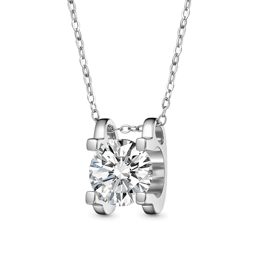 Gnoce Dazzling 1ct Round Cut VVS Moissanite Pendant Necklace_1