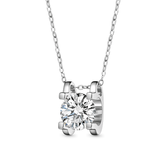 Gnoce Shiny 3CT Round VVS Moissanite Solitaire Necklace_1