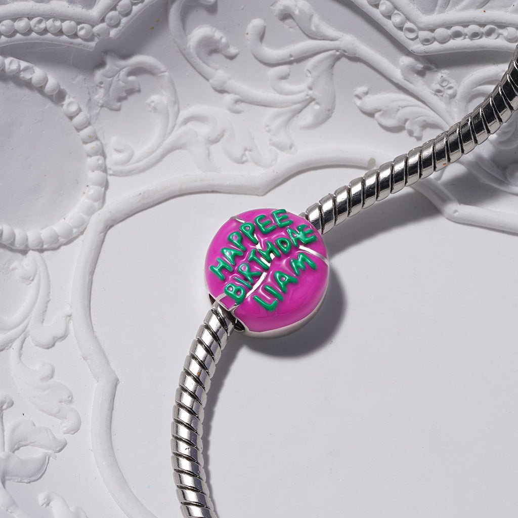 Gnoce Engravable Pink Happee Birthdae Cake Charm_4