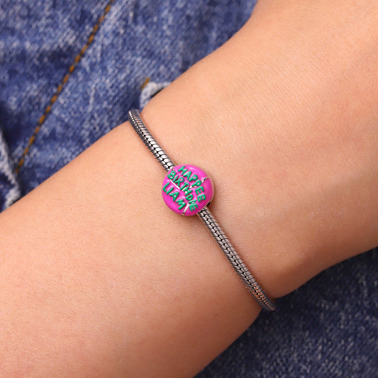 Gnoce Engravable Pink Happee Birthdae Cake Charm_6