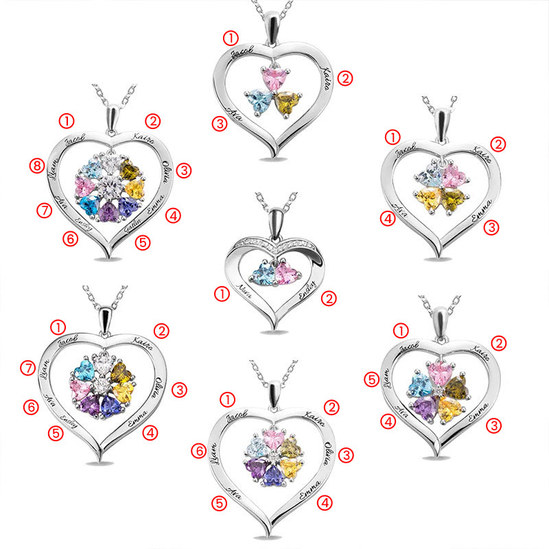 Gnoce Hollow Love Heart Necklace with 2-8 Birthstones_5