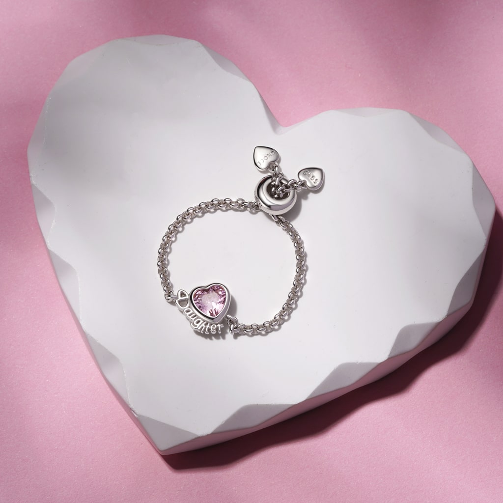 Gnoce Daughter Heart Birthstone Adjustable Chain Ring_4