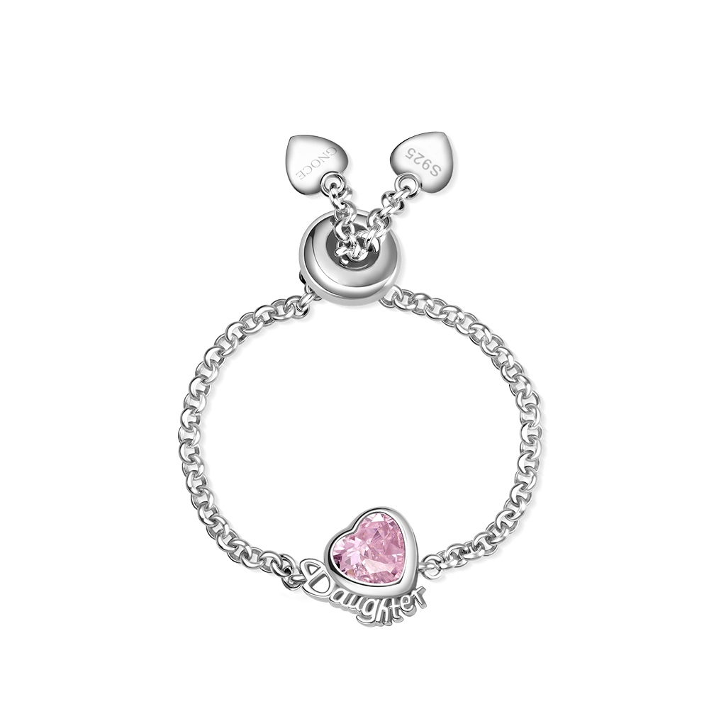 Gnoce Daughter Heart Birthstone Adjustable Chain Ring_3