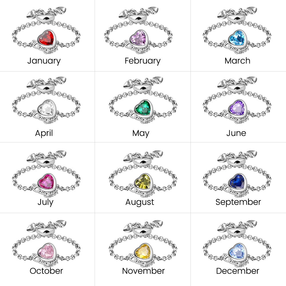 Gnoce Daughter Heart Birthstone Adjustable Chain Ring_5