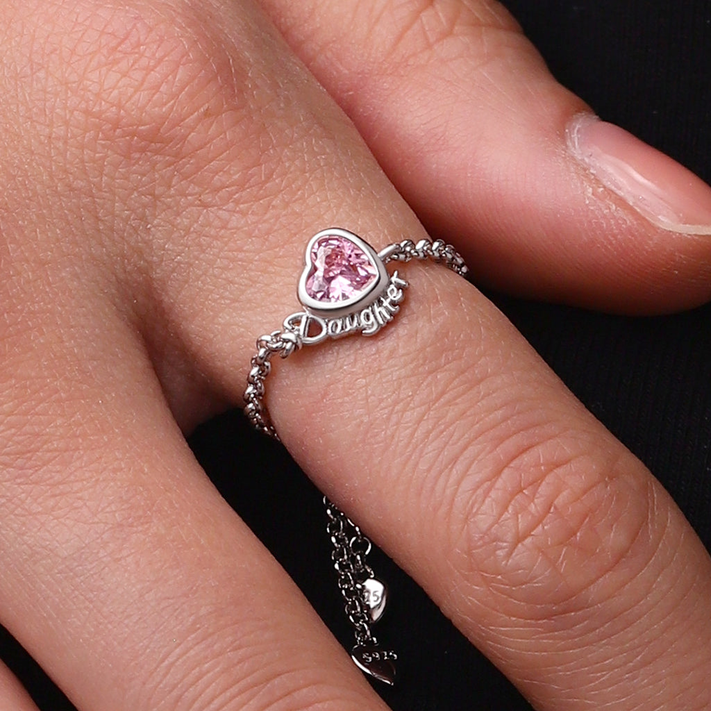 Gnoce Daughter Heart Birthstone Adjustable Chain Ring_7